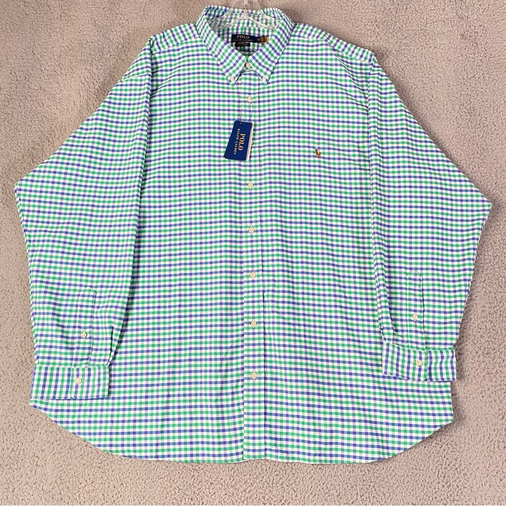 Polo Ralph Lauren Performance Shirt Mens 4XB Big Green Plaid Wicking Stretch NEW